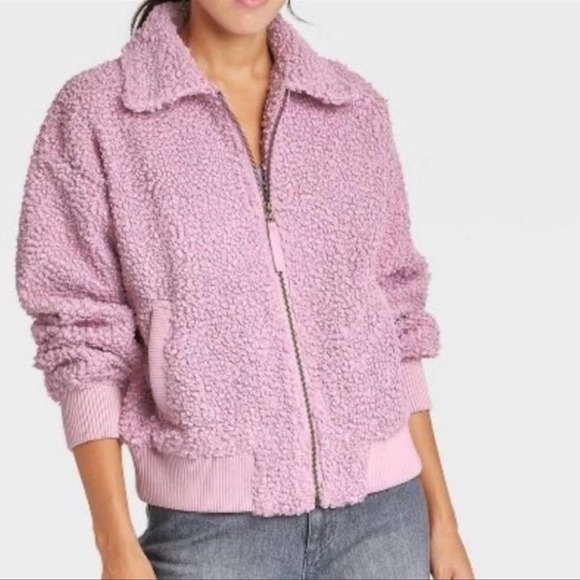 Universal Thread Mauve Purple Lilac Lavender Pastel Sherpa Bomber Jacket NWT 2X - Picture 1 of 5